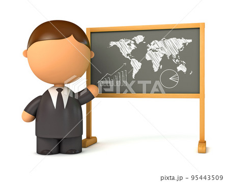 Puppet businessman standing at board 95443509