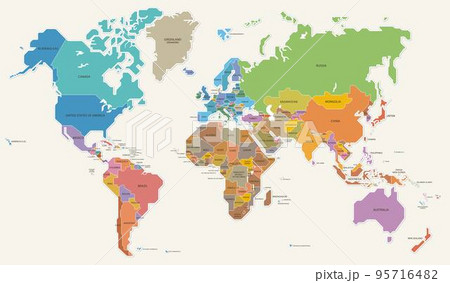 世界地図　色分け　国名　ベクター　イラスト 95716482