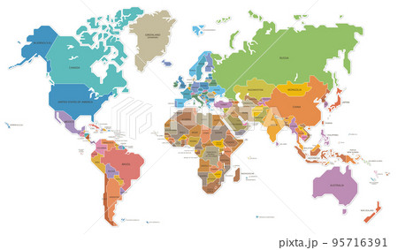 世界地図　色分け　国名　ベクター　イラスト 95716391