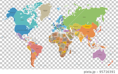 世界地図　色分け　国名　ベクター　イラスト 95716391