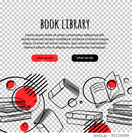 INTERNET LIBRARY BOOKSHOP CONCEPT Bookstore Online Home Education Hand Drawn Vector Banner With Text For Site Various Books For Learning Sketch In Doodle Style 95729309