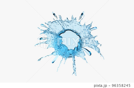 3d whirlpool clear blue water scattered around, water splash transparent, isolated on white background. 3d render illustration 96358245