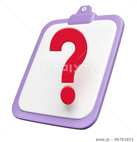 3d clipboard with red question mark symbol icon, checklist paper isolated. FAQ or frequently asked questions, minimal concept, 3d render illustration 96763853