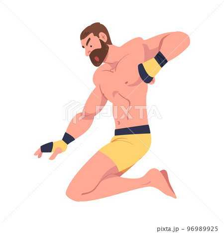 Mixed Martial Arts with Man Fighter in Shorts and Boxing Gloves Engaged in Full-contact Combat Sport Vector Illustration 96989925