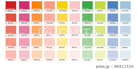 Fashion color guide palette sammer and sprinf season. Trend 2023 year. Vector trands color palette RGB HEX. Color palette for fashion designers, business, clothing and print 96911520