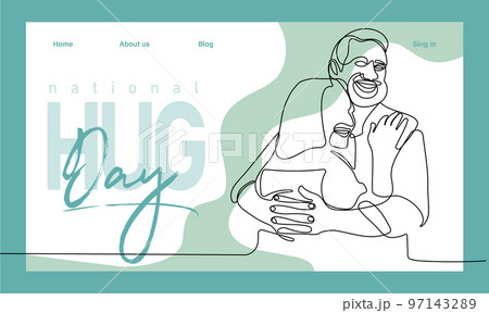 Single hand drawn outline continuous of Web banner or landing page with a concept hug day and happy family relationship. Vector colorful illustration. Vector illustration 97143289