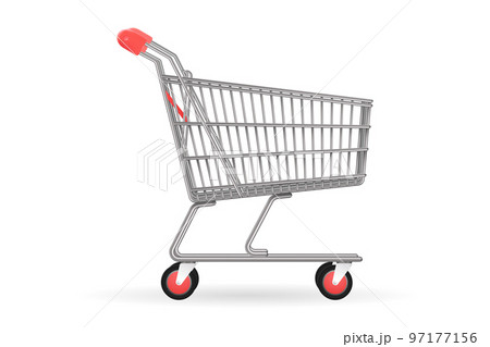 Empty classic shopping cart. Realistic side view of shopping cart or trolley 97177156