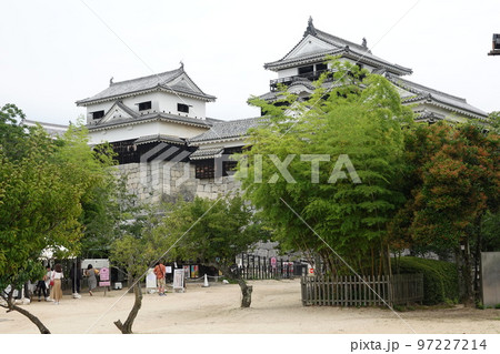 松山市の中心部、勝山（標高132m）にそびえ立つ松山城は、賤ヶ岳の合戦で有名な七本槍の 97227214