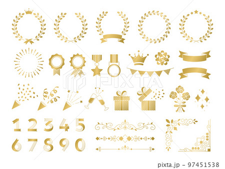 記念や賞の装飾デザインフレーム, ベクター素材セット, 白背景に金色のイラスト. 97451538