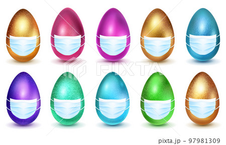 Set of Easter eggs with medical masks 97981309