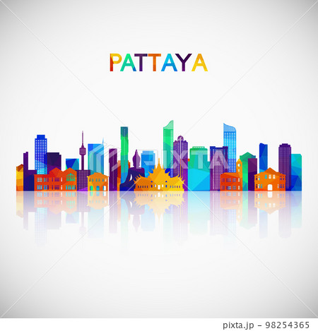 Pattaya skyline silhouette in colorful geometric style.  98254365