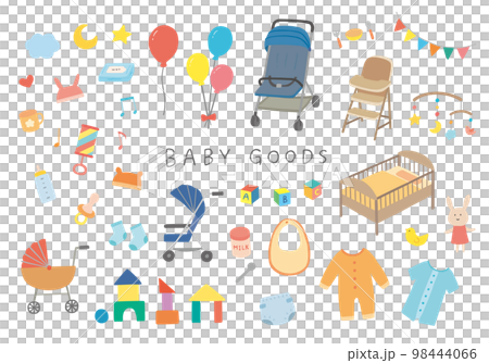 Hand-drawn illustration set of baby goods (color / no outline) 98444066