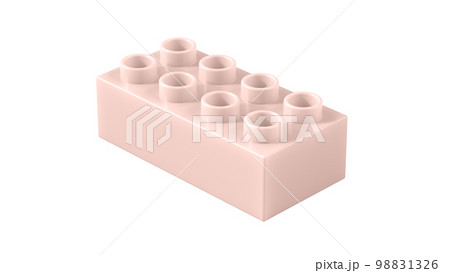 Blush Pink Plastic Lego Block Isolated on a White Background. Children Toy Brick, Perspective View. Close Up View of a Game Block for Constructors. 3D illustration. 8K Ultra HD, 7680x4320, 300 dpi 98831326