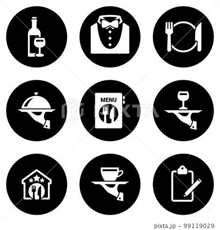 Set of simple icons on a theme Restaurant, vector, design, collection, flat, sign, symbol,element, object, illustration, isolated. White background 99119029