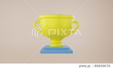 Golden trophy prize cup over pastel background. Victory success concept. Winner cup leader icon. 3d rendering. 99809676