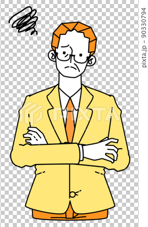 Illustration of a businessman in a suit who is worried about round and round 90330794