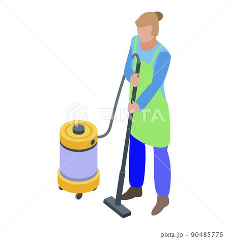 Woman use vacuum cleaner icon, isometric style 90485776