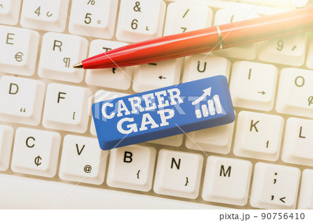 Inspiration showing sign Career Gap. Internet Concept A scene where in you stop working by your profession for a while Hands Holding Flag Goals, Lamp Ideas Trophy Celebrating Success Graph Bars 90756410