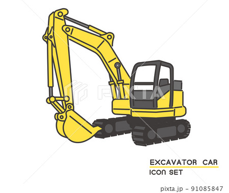 シンプルで使いやすいショベルカーのアイコンのベクターイラスト素材／重機／建設／働く車 91085847