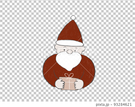 A cute Santa Claus holding a gift with a ribbon on it Color 93284621