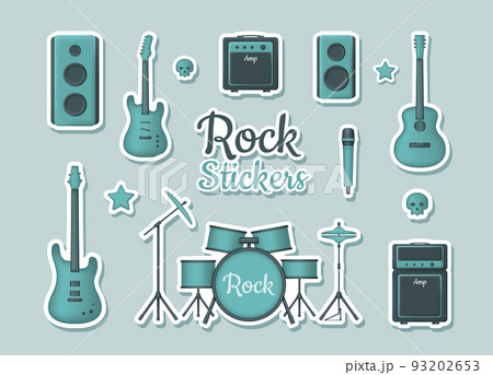 Set of 3d stickers with musical instruments for rock concert 93202653