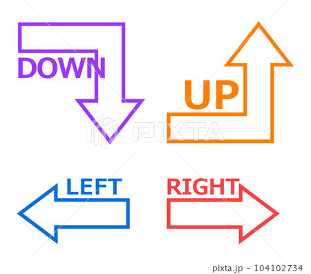 上向きや下向きの矢印で方向を示す複数のイラスト 104102734