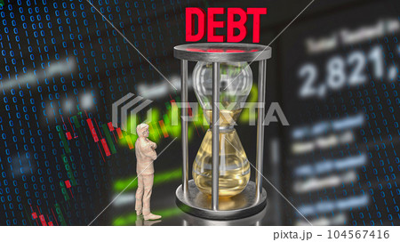 The business man and sand clock for debt concept 3d rendering 104567416