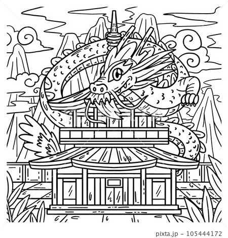 Year of the Dragon Dragon and Pagoda Kids Coloring 105444172