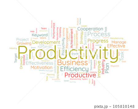 Word cloud background concept for Productivity. Business achievement, Productive progress performance of economic growth. vector illustration. 105810148