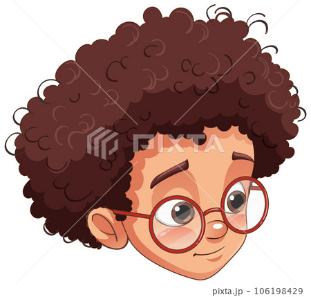 Cute curly hair boy wearing glasses head 106198429