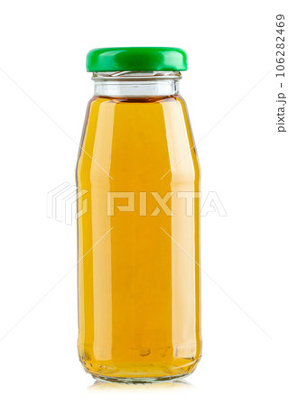 Front view of juice glass bottle isolated on white background . File contains clipping path. 106282469