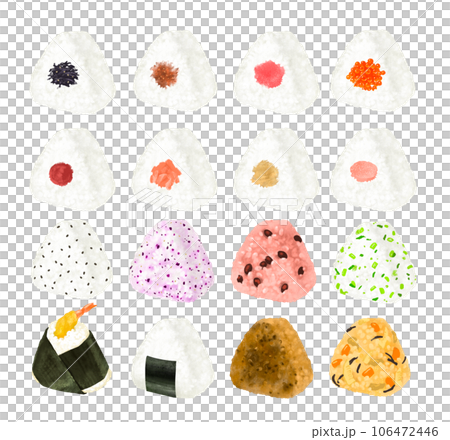 Illustration set of rice balls with various ingredients 106472446