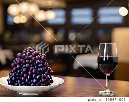 Realistic grapes wine cozy restaurant warm lighting 106474091