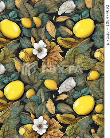 Floral autumn background painted with lemons leaves. 106474092