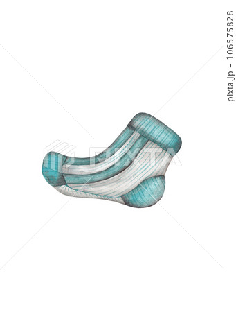 Striped wool sock. Watercolor isolated illustration 106575828