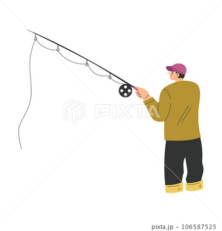 Man Character Fishing with Rod on Lake Pulling Vector Illustration 106587525