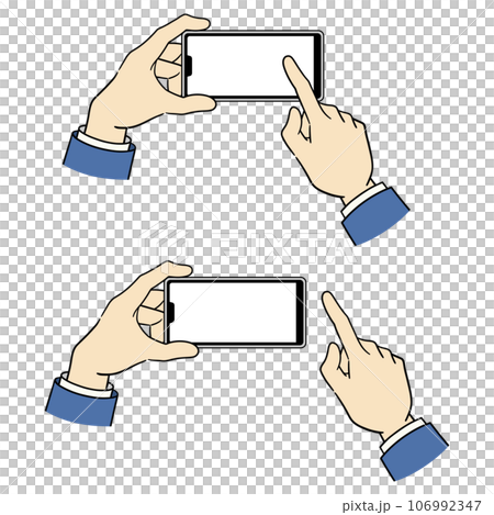スマホを操作するスーツの男性の手のイラスト【横持ち】 106992347