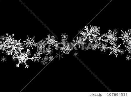 Christmas background with falling snowflakes. Winter holiday background or frame with pattern of layered snow. 107694555