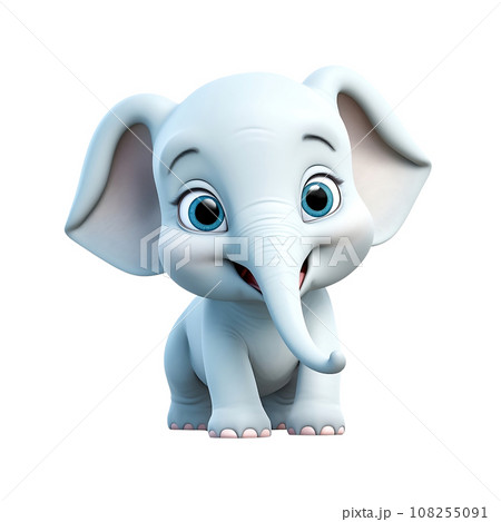 Cartoon animal, cute smiling baby elephant calf 108255091