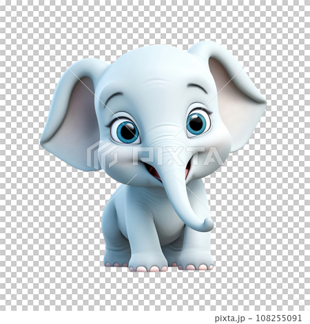 Cartoon animal, cute smiling baby elephant calf 108255091