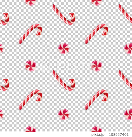 Christmas candy canes and lollipops seamless pattern, watercolor Hand drawn illustration for winter Christmas holidays design, New Year compositions. Realistic elements 108937401