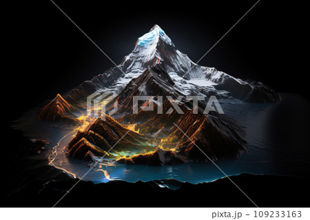 Glowing Topographic Mountain, A Majestic Landscape of Peaks and Valleys 109233163