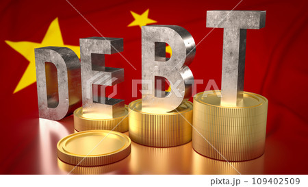 The debt and coins on china flag for Business concept 3d rendering. 109402509