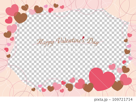 Cute heart and line circle Valentine frame postcard/pink/brown 109721714