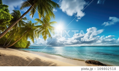 Vivid travel vacation scene, tropical hues, and ample copy space for your message 109802518