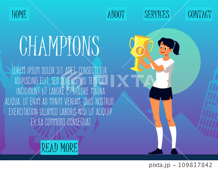 Championship or competition web page template with girl flat vector illustration. 109817842