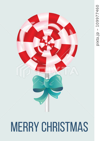 New Year postcard with round lollipop with turquoise bow. Vector 109977460