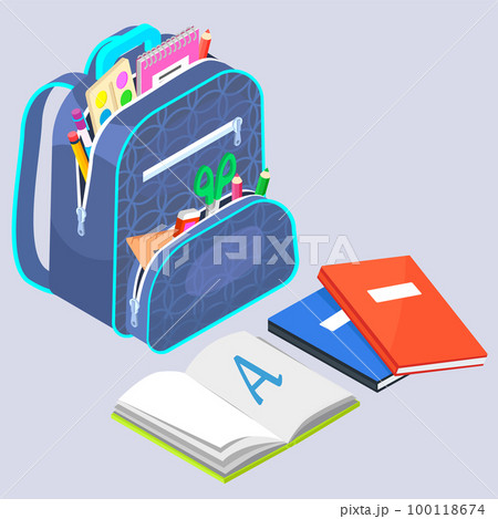 Supplies in School Bag, Education Object Vector 100118674