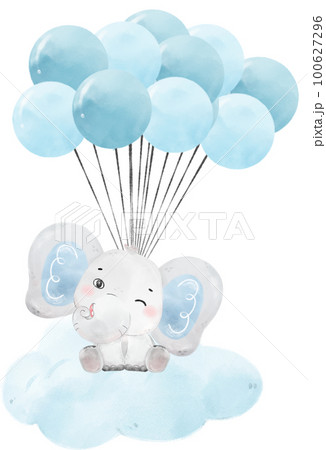 cute baby Elephant wild life animal dream blue baby shower nursery art watercolour illustration 100627296