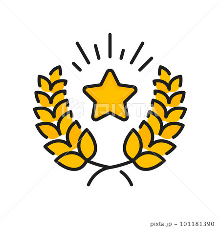 Gold star and laurel wreath vector icon. Special benefits and reward, exclusive bonus points, prize or gift for VIP members of customer loyalty incentive program isolated color line symbol 101181390